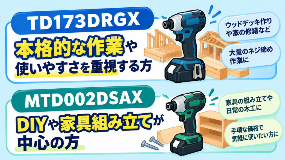 TD173DRGXとMTD002DSAXはどっちがおすすめ？用途や予算に合わせた選び方